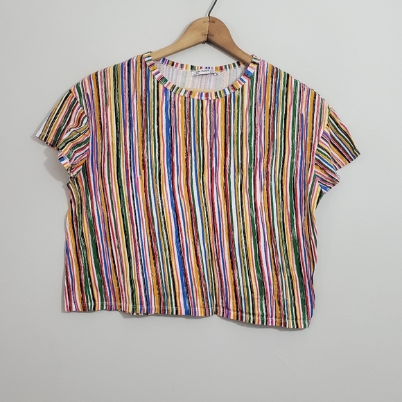 Zara Trafaluc Colorful Striped Tee - Picture 1 of 3